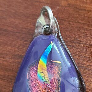 Fused Dichroic Glass Pendant in Purple plus Pink Blue Gold